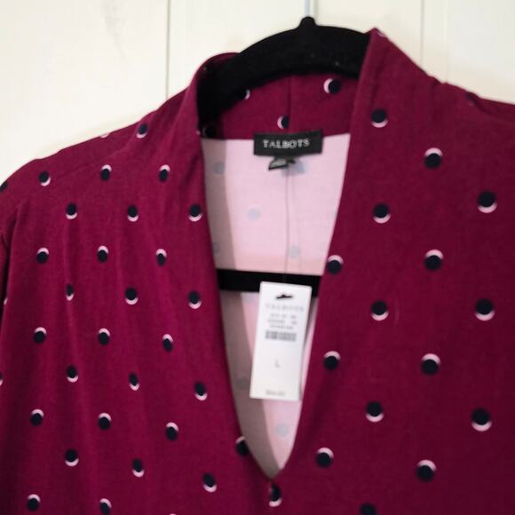 Talbots Knit Top VNeck Dot Print Burgundy 3/4 Sleeve Stretch NWT Size Large - Picture 5 of 10